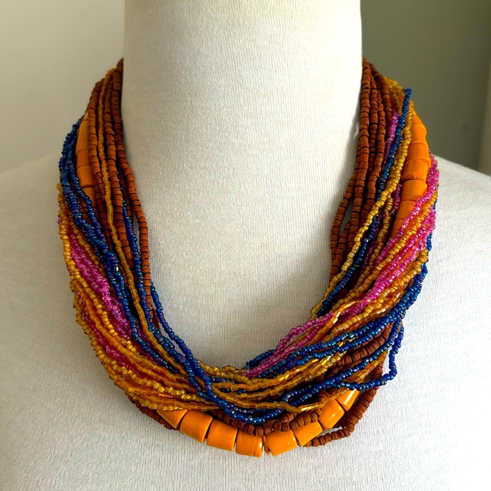 Beautiful Multi Strand Beaded Statement Necklace - image 1